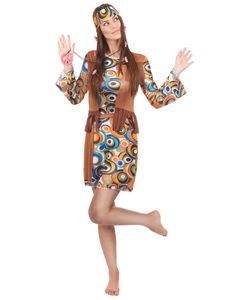 Hippie-Damenkostüm 60er-Outfit mit Kreisen bunt