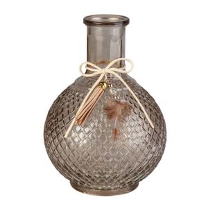 Vase mit Dekoband - bauchig - aus Glas - ca. 13 x 18 cm