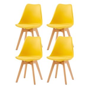 IPOTIUS 4er Set Esszimmerstühle mit Massivholz Buche Bein, Skandinavisch Design Gepolsterter Küchenstühle Stuhl Küche Holz, Gelb