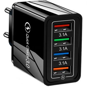 Nabíjačka adaptér 4 zásuvky USB QC 3.0 Napájací adaptér 5V 3.1A Napájací zdroj Quick Charge 3.0 Multifunkčný Rýchla nabíjanie Vstup 100V-240V Retoo