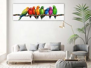 Ölgemälde handgemalt Papageien-Motiv - 45 x 140 cm - Mehrfarbig - PARROT