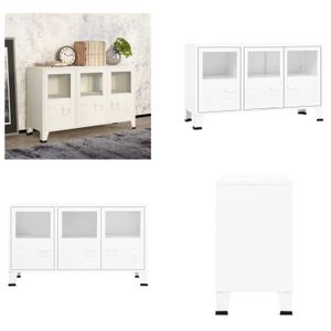 vidaXL Industrial Sideboard Weiß 105x35x62 cm Metall und Glas - Sideboard - Sideboards - Buffet - Aufbewahrungsschrank