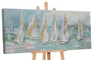 YS-Art Meeresgemälde „Segelboote“ in Türkis und Gold. Acryl auf Leinwand PS 018 (120x60 cm)
