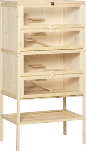 PawHut Kleintierkäfig 5 Etagen mit Gitterdach Rampen Kleintierstall Käfig Nagerkäfig Meerschweinchenstall Tannenholz Naturholz 60 x 40 x 120 cm