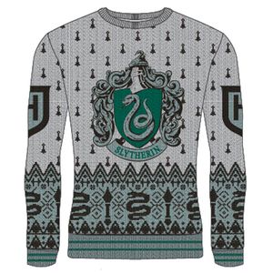 Harry Potter Herren Sweater Slytherin Crest Weihnachtspullover grau 