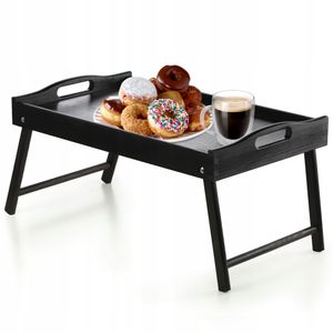 Postelový stolek KADAX "Solia", z borovicového dřeva, servírovací podnos, podnos na potraviny, stolek na notebook, černý