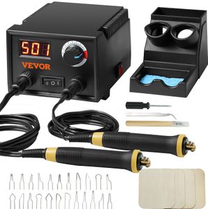 VEVOR Professionelles Holzbrenner Werkzeug Brandmalerei, Brandmalerei-Set mit Dual-Stift & Dual-Anschluss, Brandmalgerät, Pyrography Machine Set, Brandmalstation inkl. Digitalanzeige Brandmalkolben