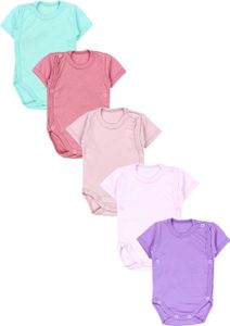 TupTam Baby Mädchen Kurzarm Wickelbody Baumwolle 5er Set , Farbe: Lila Rosa Puderrosa Altrosa Mintgrün, Größe: 80