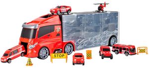 Malplay Hasičská hračka | Transportní auto Transporter s 5 auty a vrtulníkem | Délka 40 cm | Od 3 let | Dárek pro děti