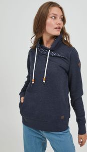 OXMO OXUdine Damen Langes Sweatshirt Pullover Longpullover Schlakragen Troyer mit Kordeln mit Muster