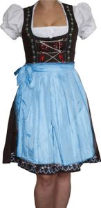 3-teiler Midi-Dirndl-Set Dirndel Dirndlbluse Dirndlschürze Türkisblau, Größe:38