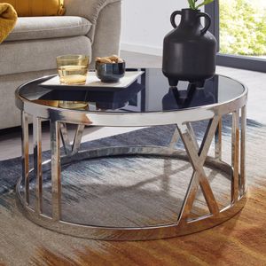 FineBuy Konferenční stolek sklo kov 60x60x30 cm Rozkládací stůl, Designový obývací stůl kulatý, Malý konferenční stolek moderní, Odkládací stolek do obývacího pokoje