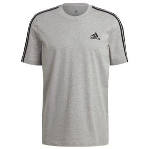 adidas T shirt Herren Rundhals im 3 Streifen Design, Größe:L, Farbe:Grau