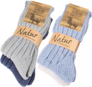 BRUBAKER 4 páry kašmírových ponožek pro muže a ženy - teplé ponožky s 48% ovčí vlny a 40% kašmíru, modrošedé a béžové, velikost: 47-50