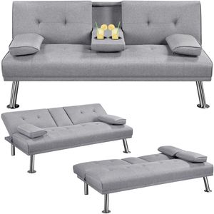Yaheetech Klappbares Schlafsofa mit Schlaffunktion Couch Sofa Bettsofa mit Großer Liegefläche von 167 cm L × 94 cm B fürs Wohnzimmer/Schlafzimmer/Heimkino/Gästezimmer Hellgrau