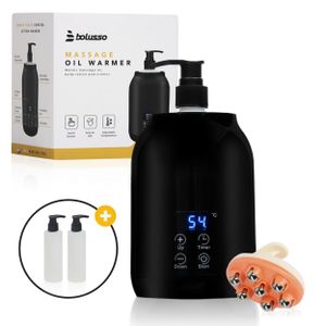Bolusso Black Massage Oil Warmer | Elektrischer Flaschenwärmer für Cremes | Inklusive 2 Spendern & Massage-Tool | Einstellbare Temperatur 30-65 Grad | Perfekt für den Heim- und professionellen Gebrauch Bolusso Black Massage Oil Warmer | Elektrischer Flaschenwärmer für Cremes | Inklusive 2 Spendern & Massage-Tool | Einstellbare Temperatur 30-65 Grad | Perfekt für den Heim- und professionellen Gebrauch