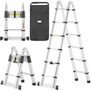 Drabina aluminiowa teleskopowa rozsuwana dwustronna HIGHER 3,80m + torba