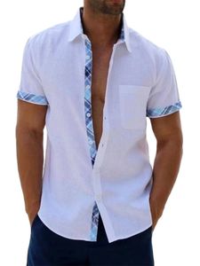 Herren Sommer Bedrucktes Hemden Kurzarm Revershals T-Shirt Hawaii Freizeit Oberteile Weiss,Größe L