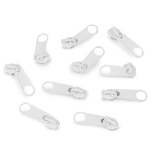 10 Schieber Reißverschluss Zipper für Endlosreißverschluss, 3mm, Farbauswahl, Farbe:weiß