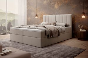 MyBed Allen box spring bed Čalouněná postel s čelem Postelový box 180x200 Bonnell matrace H4 Topper Tmavě béžová barva