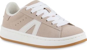 VAN HILL Damen Sneaker Low Schnürer Bequeme Schnür-Schuhe 841701, Farbe: Beige, Größe: 37