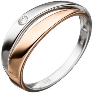 JOBO Damen Ring 585 Gold Weißgold Rotgold bicolor 1 Diamant Brillant Diamantring Größe 50