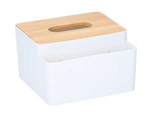 Taschentücherbox mit Bambusdeckel und Fächern für Kosmetik-Zubehör, Spenderbox für Tissues