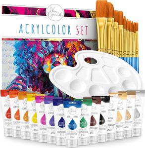Van Gaunet Acrylfarben Set – 16 Acryl Farben mit 75ml Pigment & 10 Pinsel – Wasserfestes ungiftig Van Gaunet Acrylfarben Set – 16 Acryl Farben mit 75ml Pigment & 10 Pinsel – Wasserfestes ungiftig