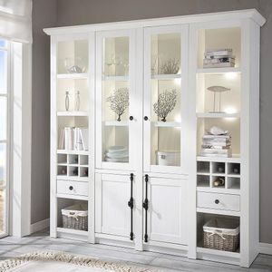 Großer Buffet-Schrank WINGST-61 im klassischen Landhaus Stil Nachbildung Pinie weiß Nb. inkl. LED B/H/T ca. 194x207x45cm