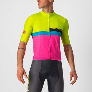 Cyklistický dres CASTELLI s krátkym rukávom - A BLOCCO - Black/Yellow/Pink/Blue L