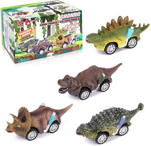 4er Set Dinosaurier Autospielzeug, Dinosaurier Auto zurückziehen Spielzeug Spielzeugauto, Ziehen Autos Zurück ab 2 3 4 5 6 7 8 Jahren Geschenke für Kinder Jungen und Mädchen