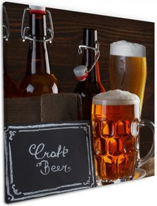 Wallario Premium Leinwandbild Biervarianten - Pils im Glas  Flaschenbier  Schild Craft Beer in Größe 50 x 50 cm