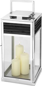 Fink Laterne Genua silberfarben Edelstahl , Teakholz Höhe 60 cm