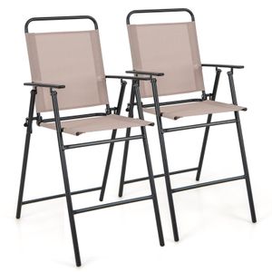 COSTWAY 2er Set Terrassenstühle klappbar, Barhocker mit Armlehnen und Fußstützen, 53x69x112cm