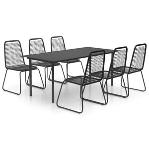 7-teiliges Outdoor-Essgarnitur Garten-Essgruppe Sitzgruppe Tisch + stuhl PVC Rattan Schwarz