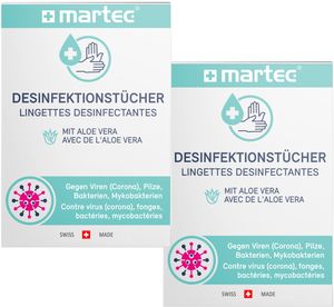 Martec 2x10er Pack Desinfektionstücher Hand Desinfektions-Mittel Desinfektionsspray Hygiene Viren Pilze Bakterien