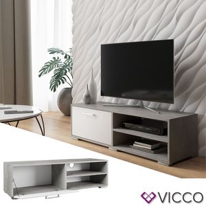 Vicco Lowboard KAMILLA Weiß Beton - Fernsehschrank Sideboard Regal Fernsehtisch