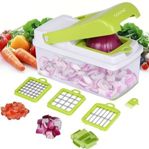 ADORIC Gemüsehacker,Food Slicer Dicer 3 Austauschbare Klingen mit Lebensmittelbehälter und Reinigungsbürste für Kartoffel-Tomaten-Zwiebel-Salat