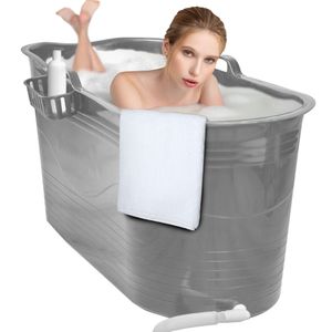 LIFEBATH - Mobile Badewanne Mira - Badewanne für Erwachsene XL - Ideal für das kleines Badezimmer - 400L - 122 x 52 x 63 cm - Grau