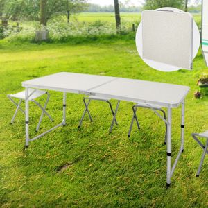 ECD Germany Skladací kempingový stôl, 120x60x55/63/70 cm, biely, z hliníka