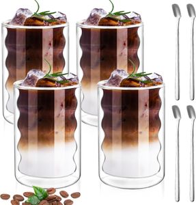 sada 4 sklenic na latte macchiato 350 ml, dvoustěnné sklenice se 4 lžičkami, sklenice na cappuccino, sklenice na kávu, termo sklenice, sklenice na latte macchiato