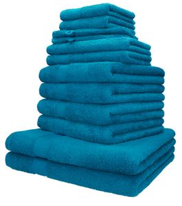 Betz 12er Handtuch-Set PALERMO 100% Baumwolle 2 Liegetücher 4 Handtücher 2 Gästetücher 2 Seiftücher  2 Waschhandschuhe Farbe - petrol