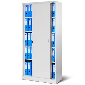 Aktenschrank Büroschrank mit Schiebetüren Stahlblech Fachböden Pulverbeschichtung abschließbar 185 cm x 90 cm x 40 cm Farbe: Grau