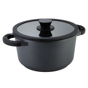 AXENTIA Aluguss Kochtopf Blackline Ø 28 cm mit ILAG-Antihaft-Beschichtung, Deckel aus Glas mit Silikon-Stoßrand und Nudelsieb-Ersatz, alle Herdarten
