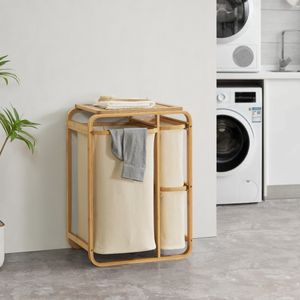 Wäschesammler ’Evenes’ mit Ablage und 3 Wäschekörben Bambus 70,5 x 49,5 x 33 cm Beige