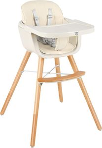 GOPLUS 3 in 1 Kinderhochstuhl, Höhenverstellbarer Babystuhl mit Verstellbarem Abnehmbarem Tablett, Kombihochstuhl mit Fußstütze, 6-36 Monate (Beige)