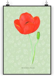 Mr. & Mrs. Panda Poster Blume Mohnblume DIN A5 - Blattgrün - Geschenk, Blumen, Wanddekoration, Pflanzen, Wanddeko, Raumdekoration, Bild, Wandposter, Blumen Deko, Glaube