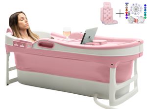HelloBath® Faltbare Badewanne - Rosa - 148cm - Mobile wanne - Klappbare Badezuber - Badezimmer - Erwachsene und Kinder - inkl. Badekissen & Badlampe