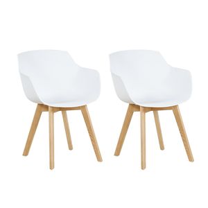 HJ WeDoo 2er Set Sessel Skandinavisch Wohnzimmerstuhl Modern Esszimmerstühle mit solide Buchenholz Bein, Weiß