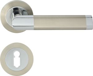 DOMINO Türgriff Drückergarnitur BB-Buntbart Set | Rund-Rosette | Türklinke für Bürotür, Kellertür & Innentür | Türbeschläge aus Aluminium | Chrom/Nickel Türdrückergarnitur | JARO-R ECO M6/M9